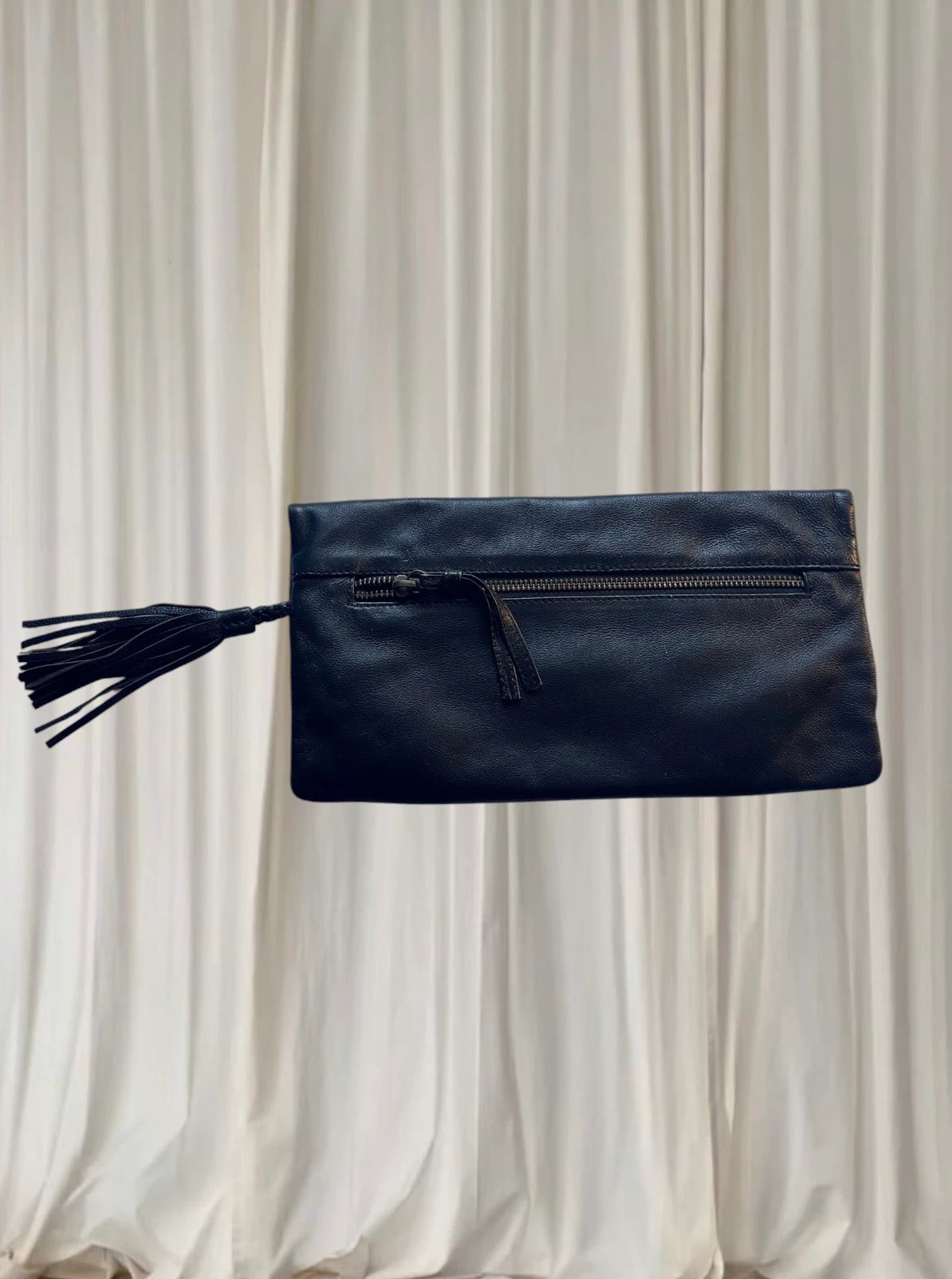David Lawrence Leather Clutch - Sophisticated Foldover Design with Tassel - Image 3