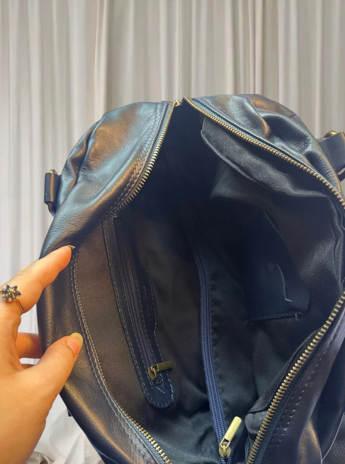 Vera Pelle Leather Satchel Handbag - Authentic Italian Made Blue Shoulder Bag - Image 4