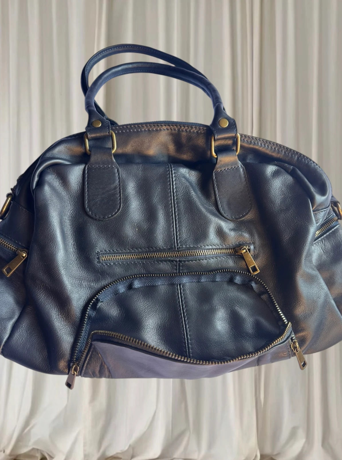 Vera Pelle Leather Satchel Handbag - Authentic Italian Made Blue Shoulder Bag - Image 3