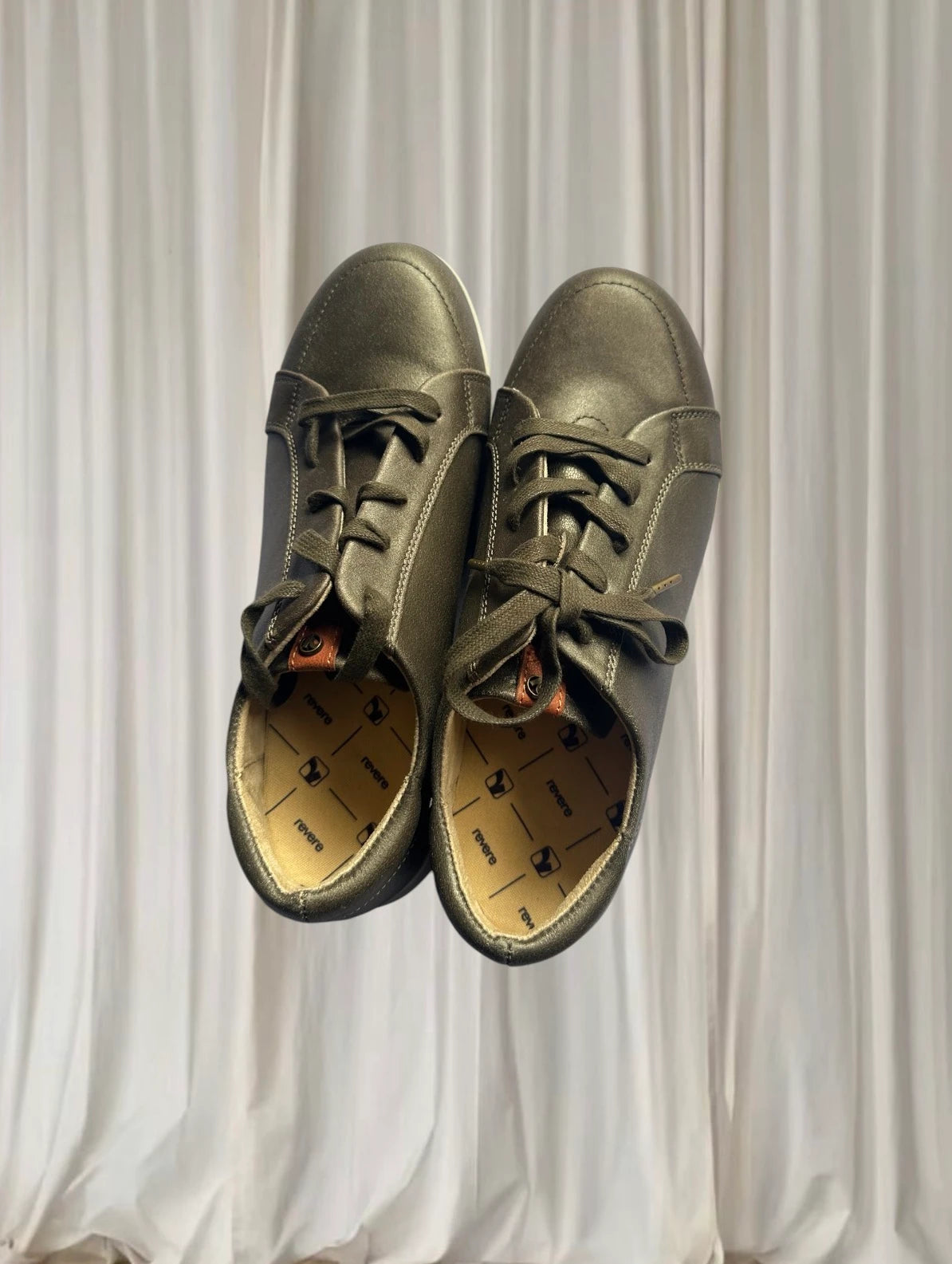 Revere Orthotic Friendly Sneakers - Khaki Metallic Leather Size 41 - Image 3