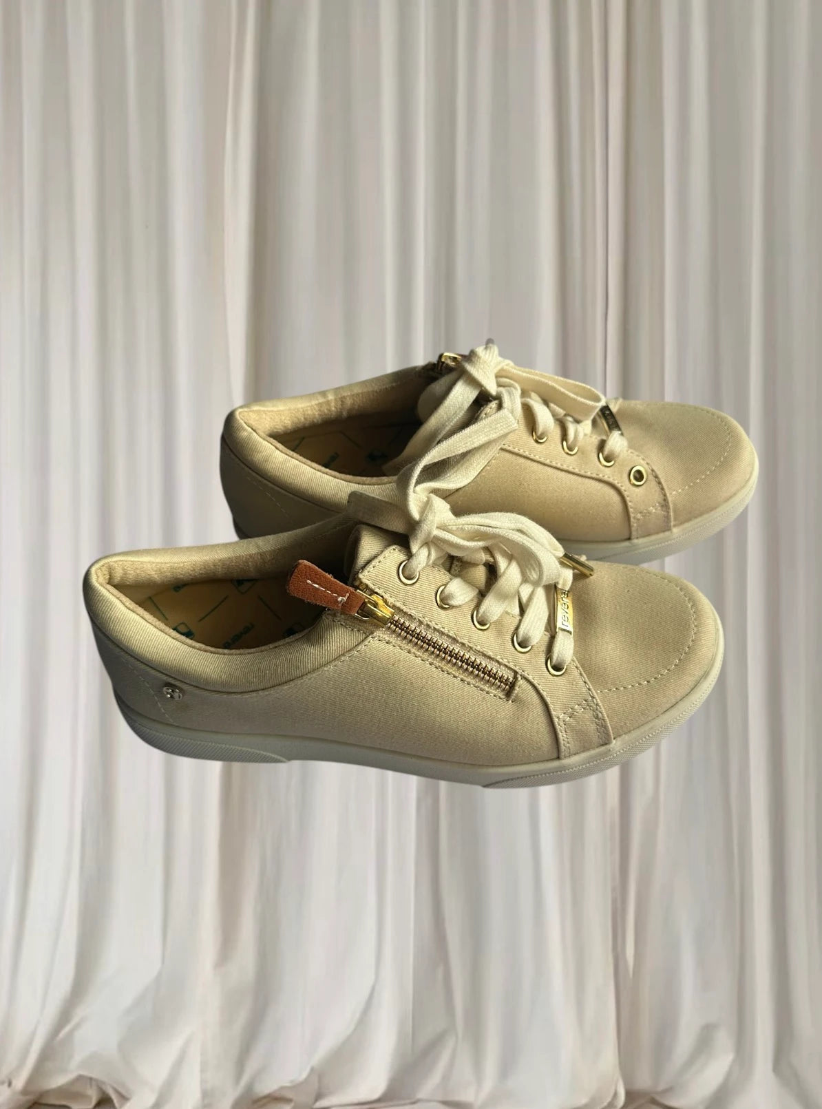 Revere Women's Orthotic Casual Sneakers - Beige Canvas Lace-Up Shoes Size 38 - Image 1