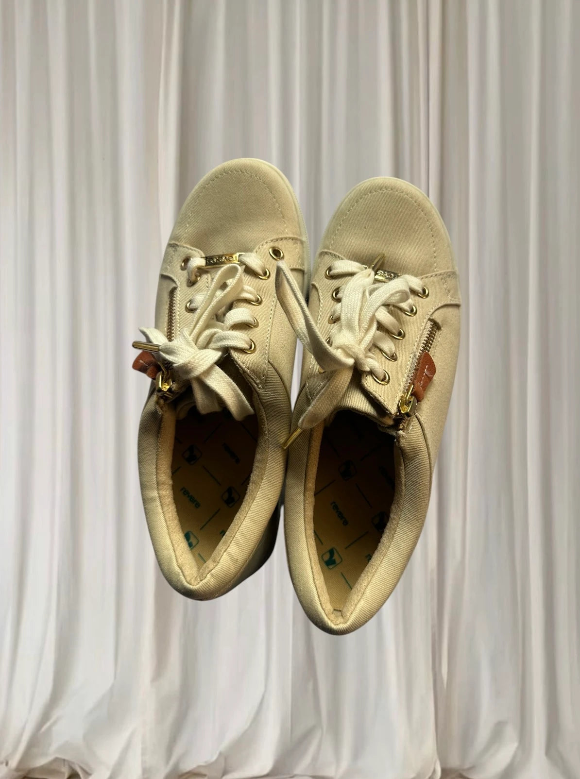 Revere Women's Orthotic Casual Sneakers - Beige Canvas Lace-Up Shoes Size 38 - Image 2