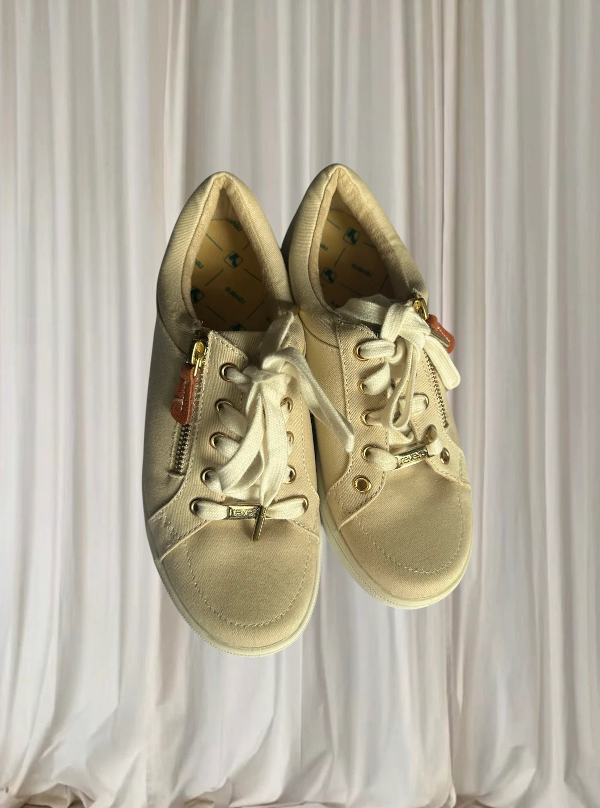 Revere Women's Orthotic Casual Sneakers - Beige Canvas Lace-Up Shoes Size 38 - Image 3