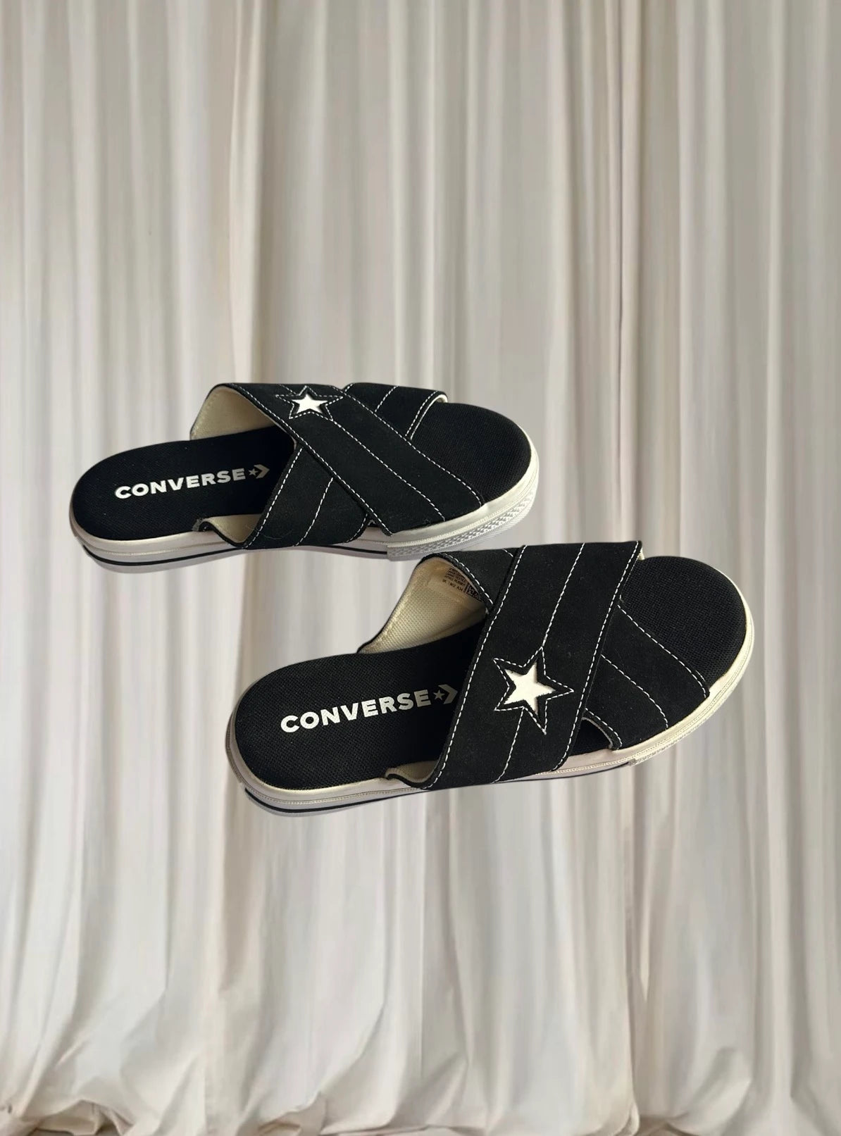 Converse One Star Cross Strap Slides - Black Canvas Sandals - Image 3