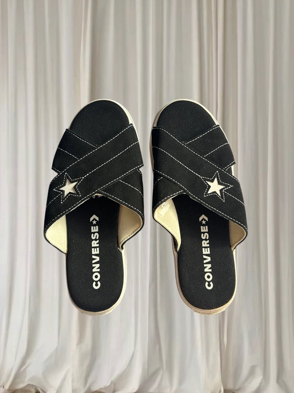 Converse One Star Cross Strap Slides - Black Canvas Sandals - Image 1