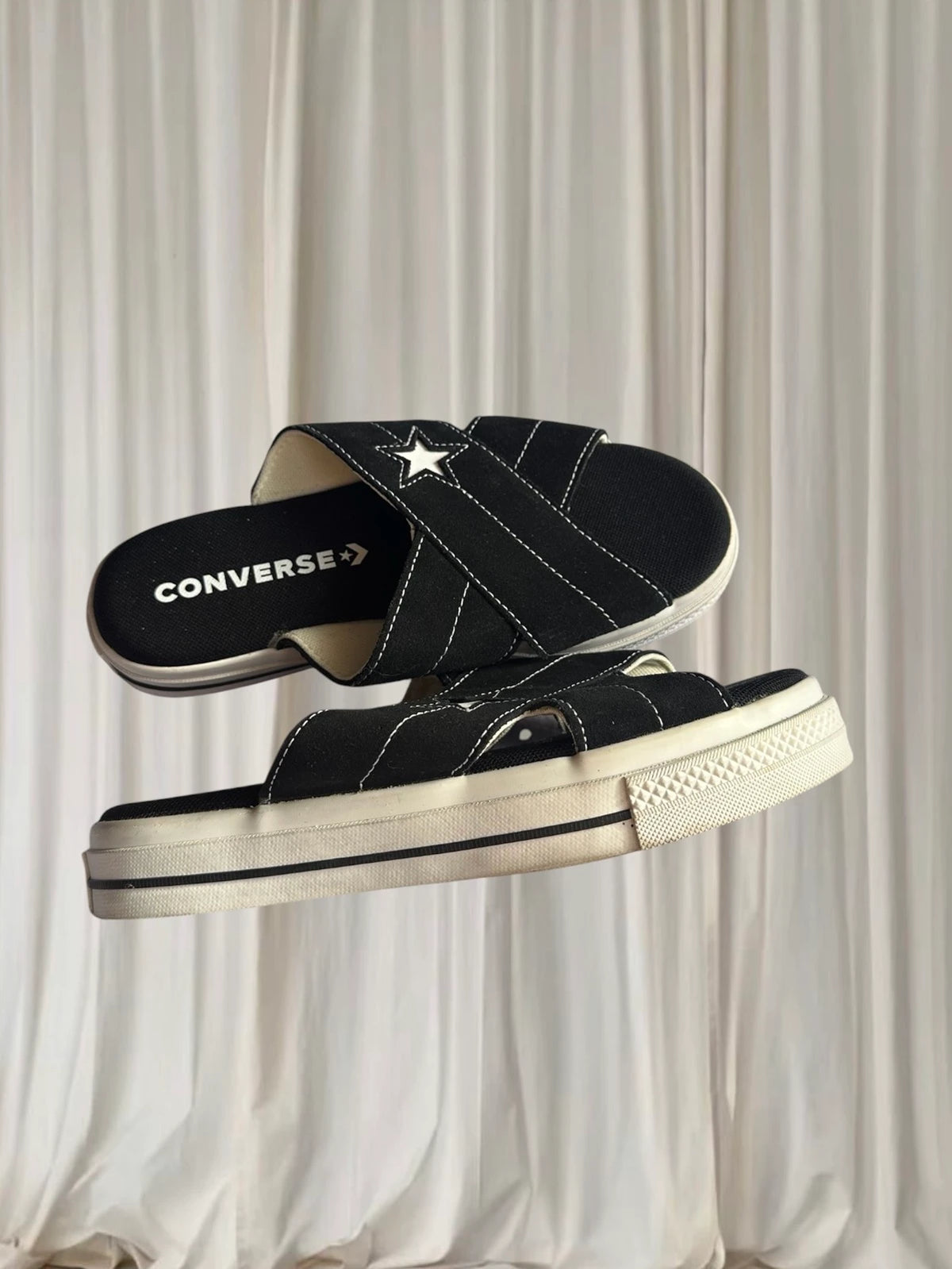 Converse One Star Cross Strap Slides - Black Canvas Sandals - Image 2