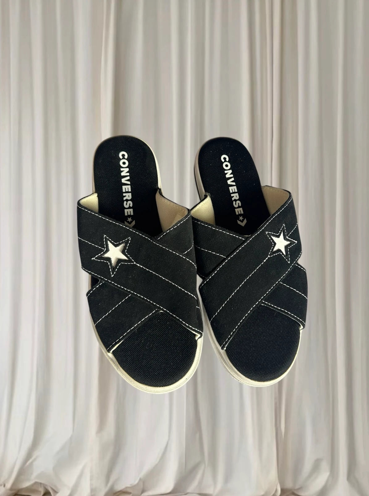 Converse One Star Cross Strap Slides - Black Canvas Sandals - Image 4