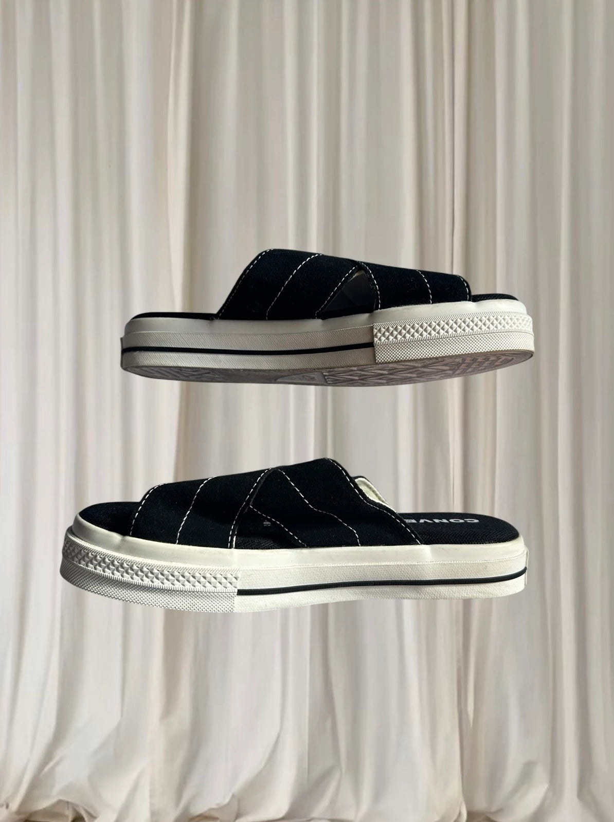 Converse One Star Cross Strap Slides - Black Canvas Sandals - Image 5