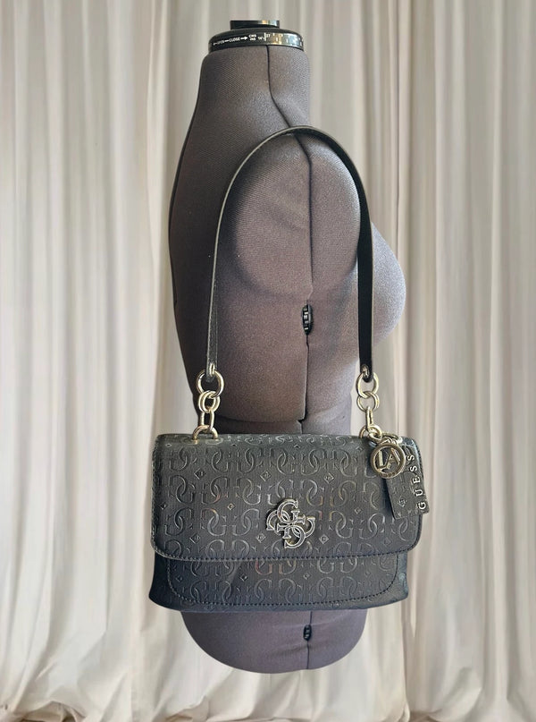 Guess Y2K Shoulder Bag - Iconic Logo Embossed Classic Black Handbag - Image 1