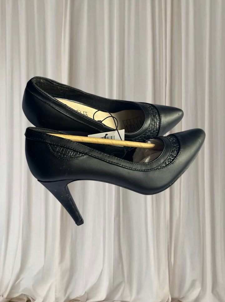 Serra Women's Stiletto Pumps - Elegant Black Pointed Toe Leather Heels AU 6 - Image 1