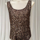 Okira Brown Sequin Beaded Tank Top - 100% Silk Women's Size S-M - Image 3