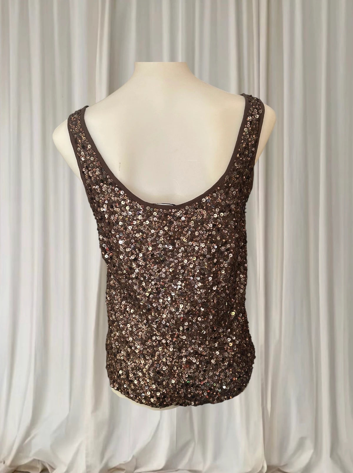 Okira Brown Sequin Beaded Tank Top - 100% Silk Women's Size S-M - Image 5