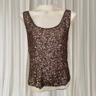 Okira Brown Sequin Beaded Tank Top - 100% Silk Women's Size S-M - Image 1