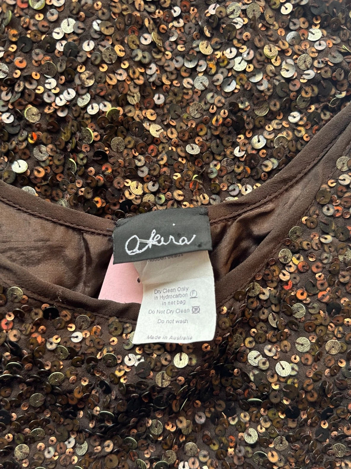 Okira Brown Sequin Beaded Tank Top - 100% Silk Women's Size S-M - Image 7