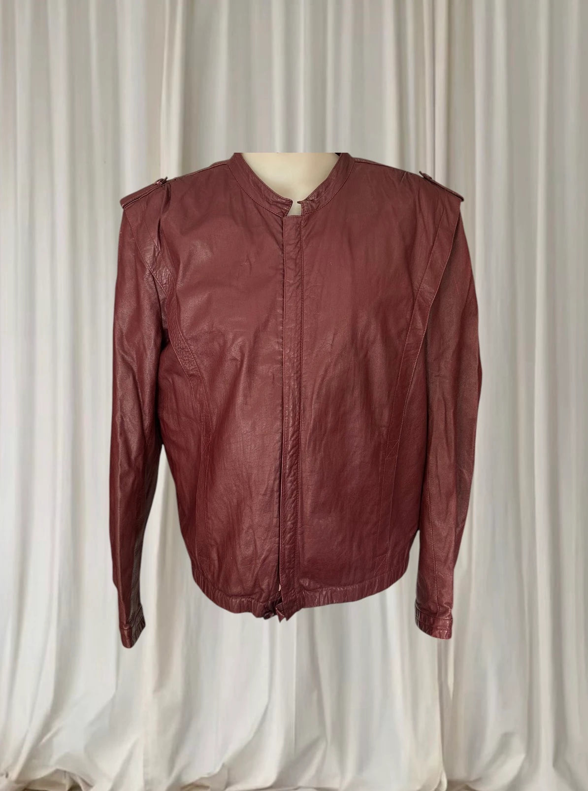 Lowenbur Vintage Leather Bomber Jacket - 80s Burgundy Insulated Style - Image 2