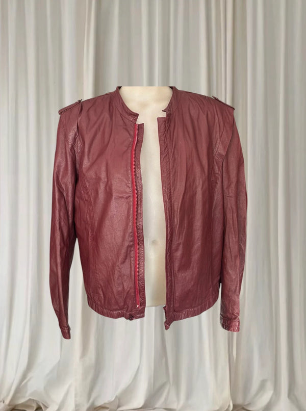 Lowenbur Vintage Leather Bomber Jacket - 80s Burgundy Insulated Style - Image 1