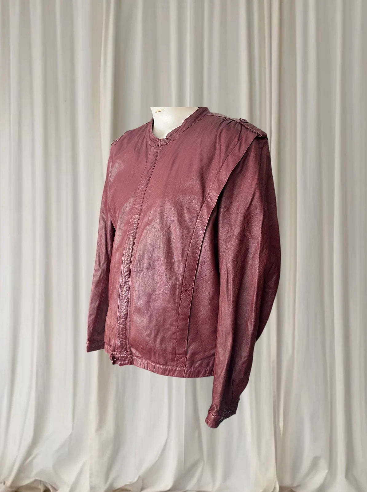 Lowenbur Vintage Leather Bomber Jacket - 80s Burgundy Insulated Style - Image 4