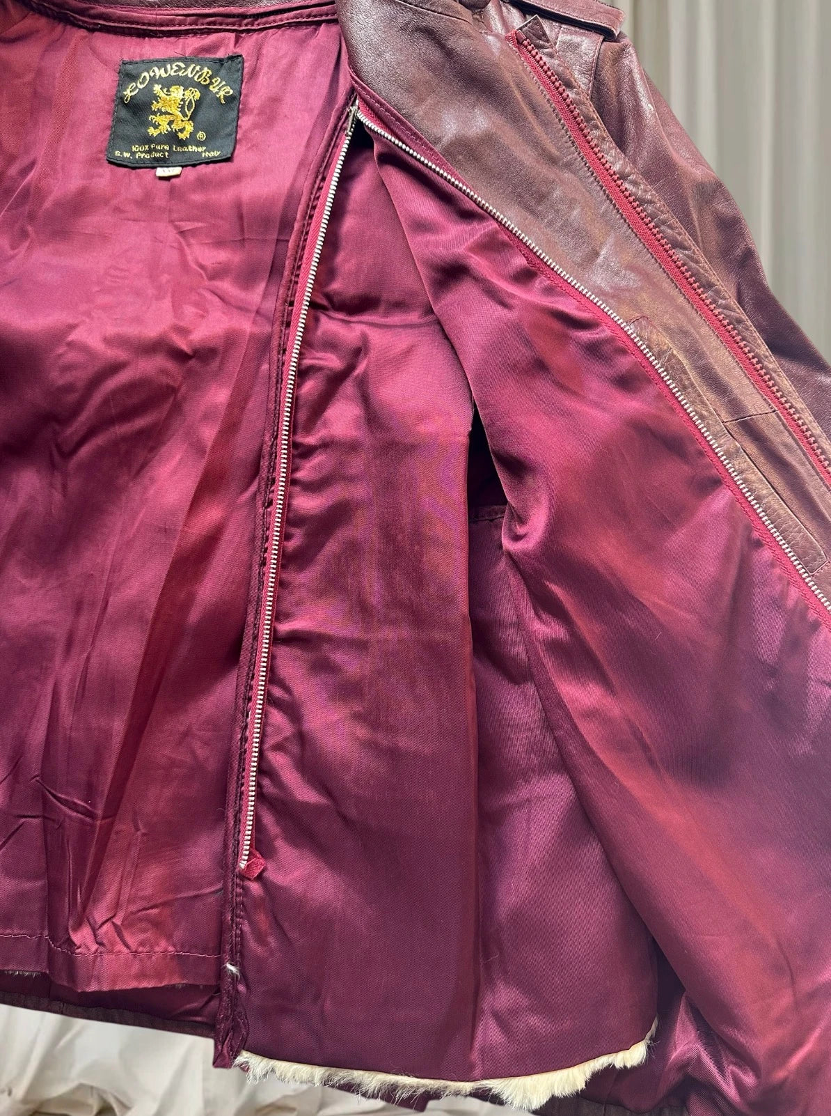 Lowenbur Vintage Leather Bomber Jacket - 80s Burgundy Insulated Style - Image 7