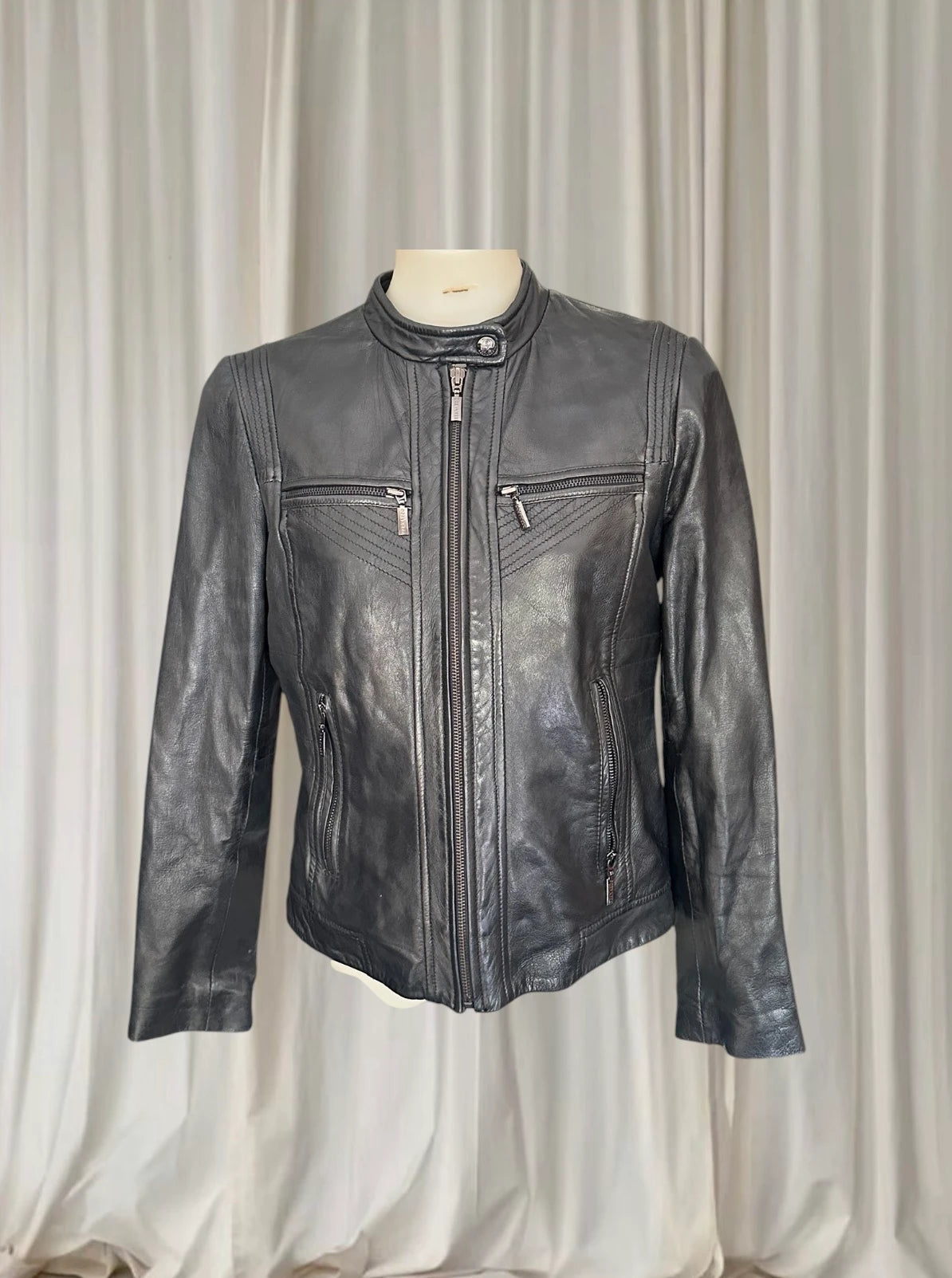 Bernardo Leather Moto Jacket - Classic Black Slim Fit - Image 2