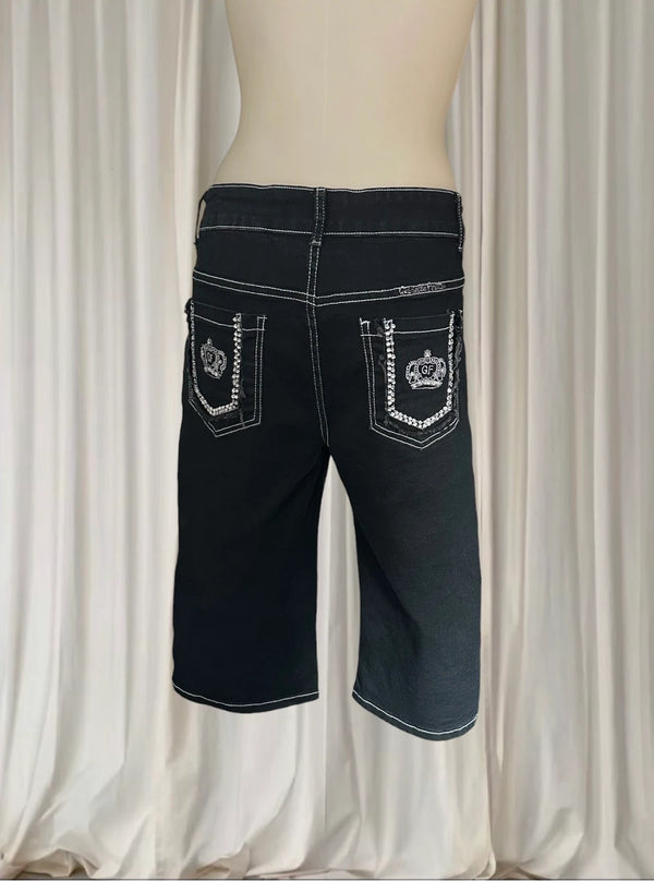 Gabriella Fratini Y2K Denim Shorts - Crown Patch Detail Size 12 - Image 1