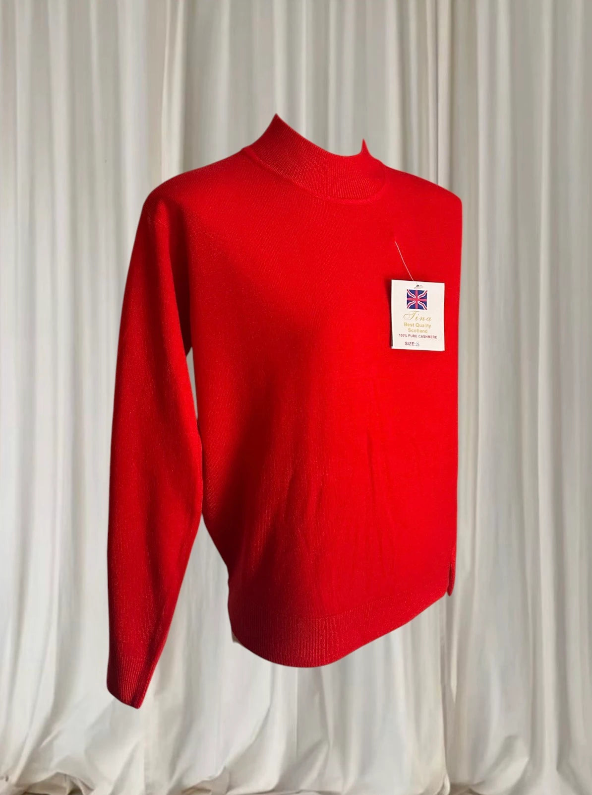 Tina Scotland Cashmere Mock Neck Sweater - Red Size Small - Image 3