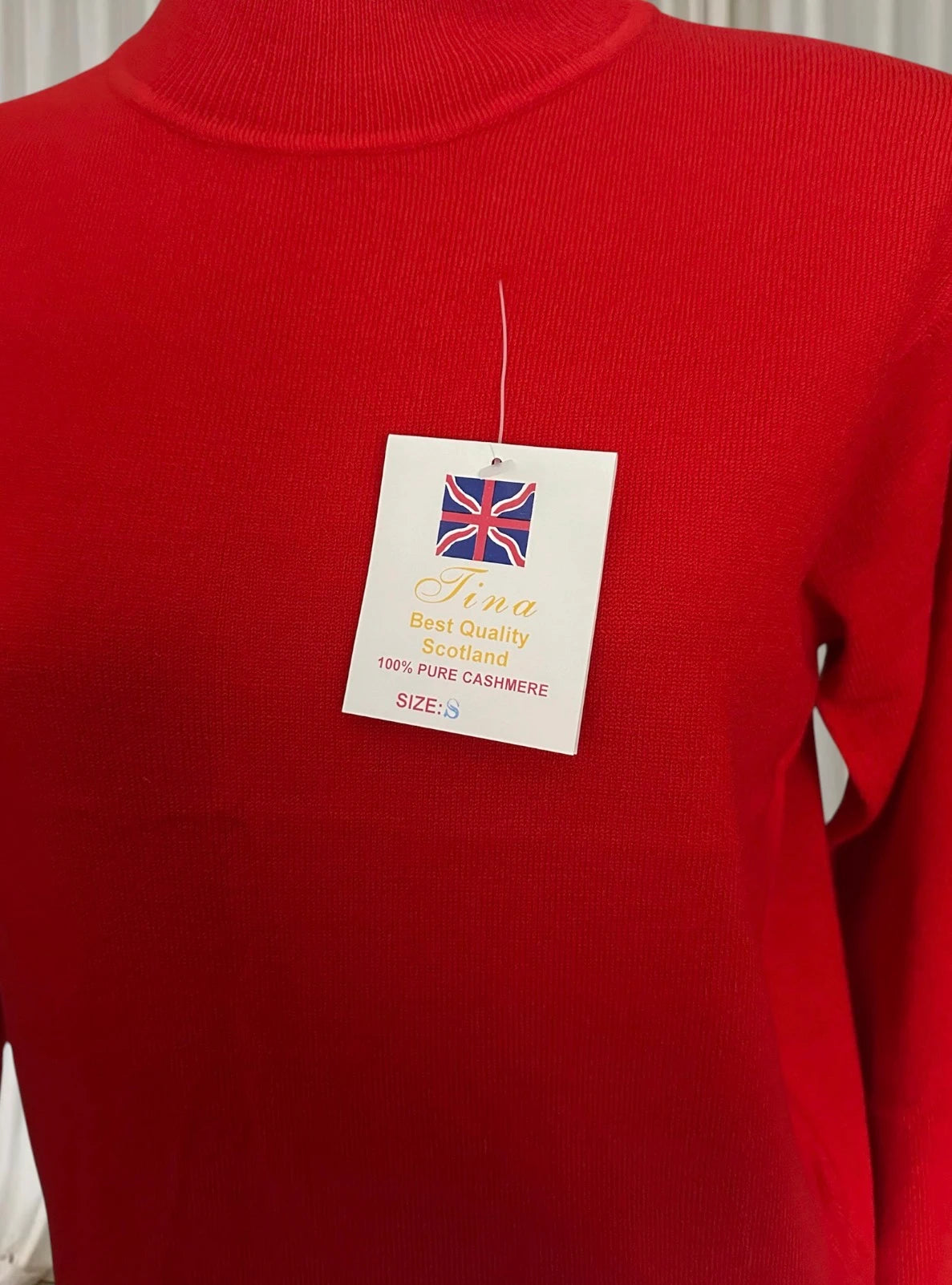 Tina Scotland Cashmere Mock Neck Sweater - Red Size Small - Image 2