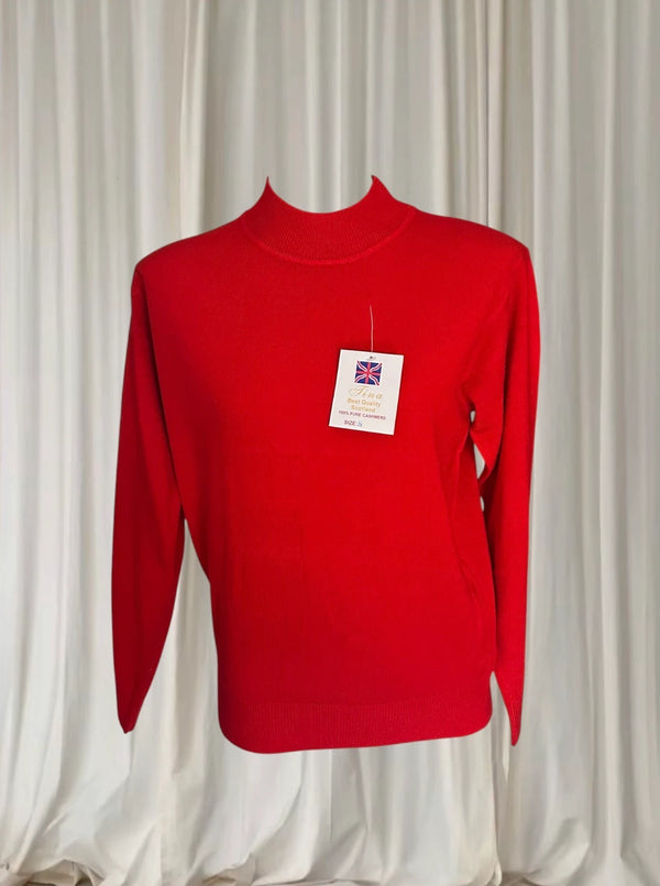 Tina Scotland Cashmere Mock Neck Sweater - Red Size Small - Image 1