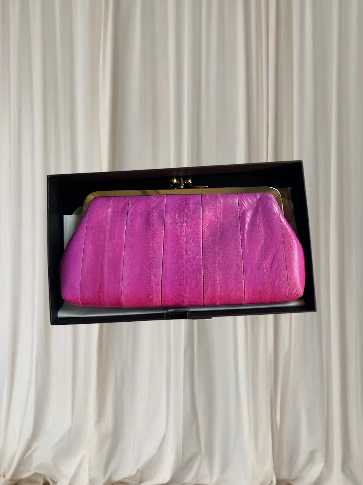 Pratten Vintage Eel Skin Kiss-Lock Clutch - Vibrant Purple - Image 1