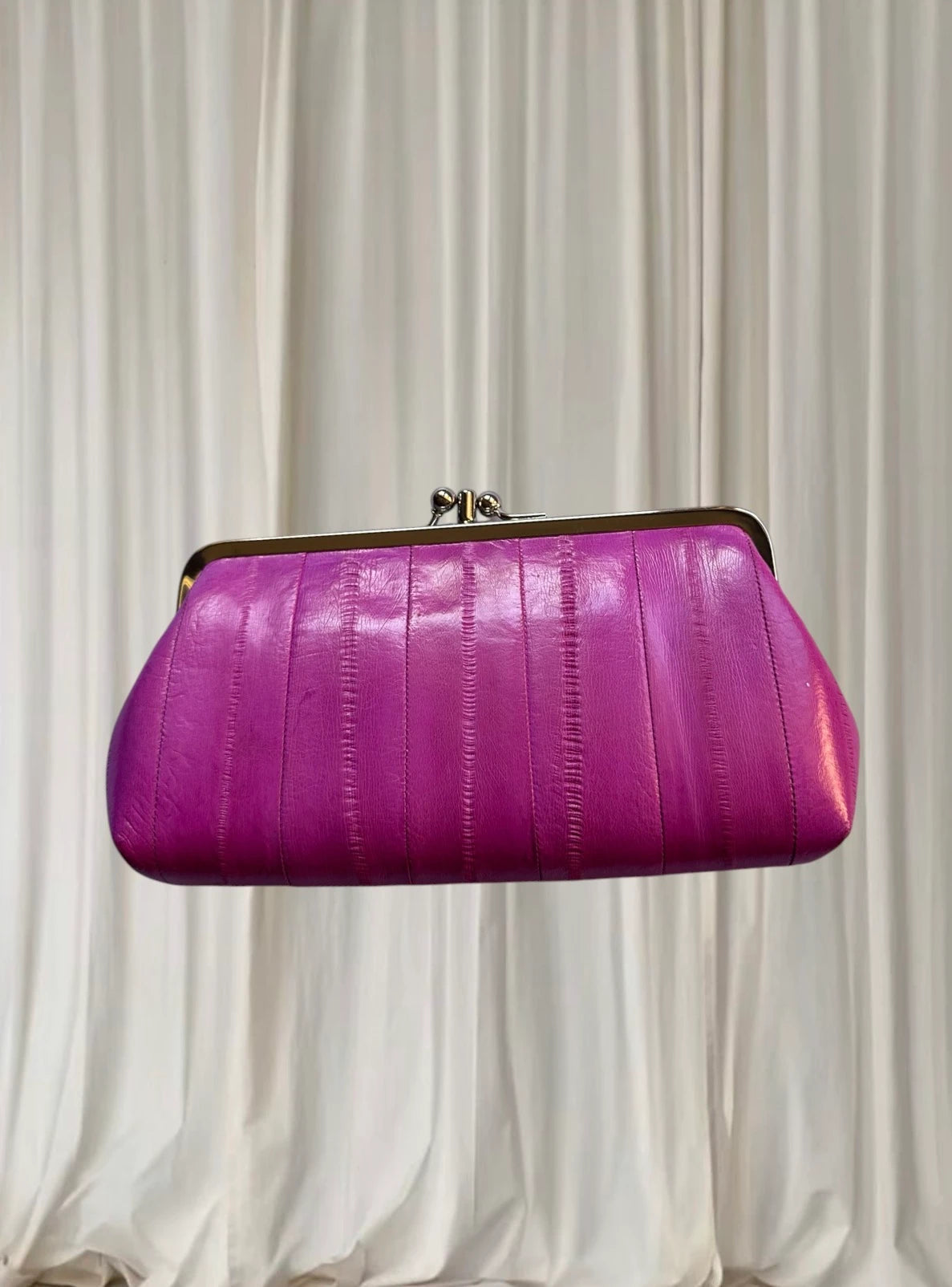 Pratten Vintage Eel Skin Kiss-Lock Clutch - Vibrant Purple - Image 2