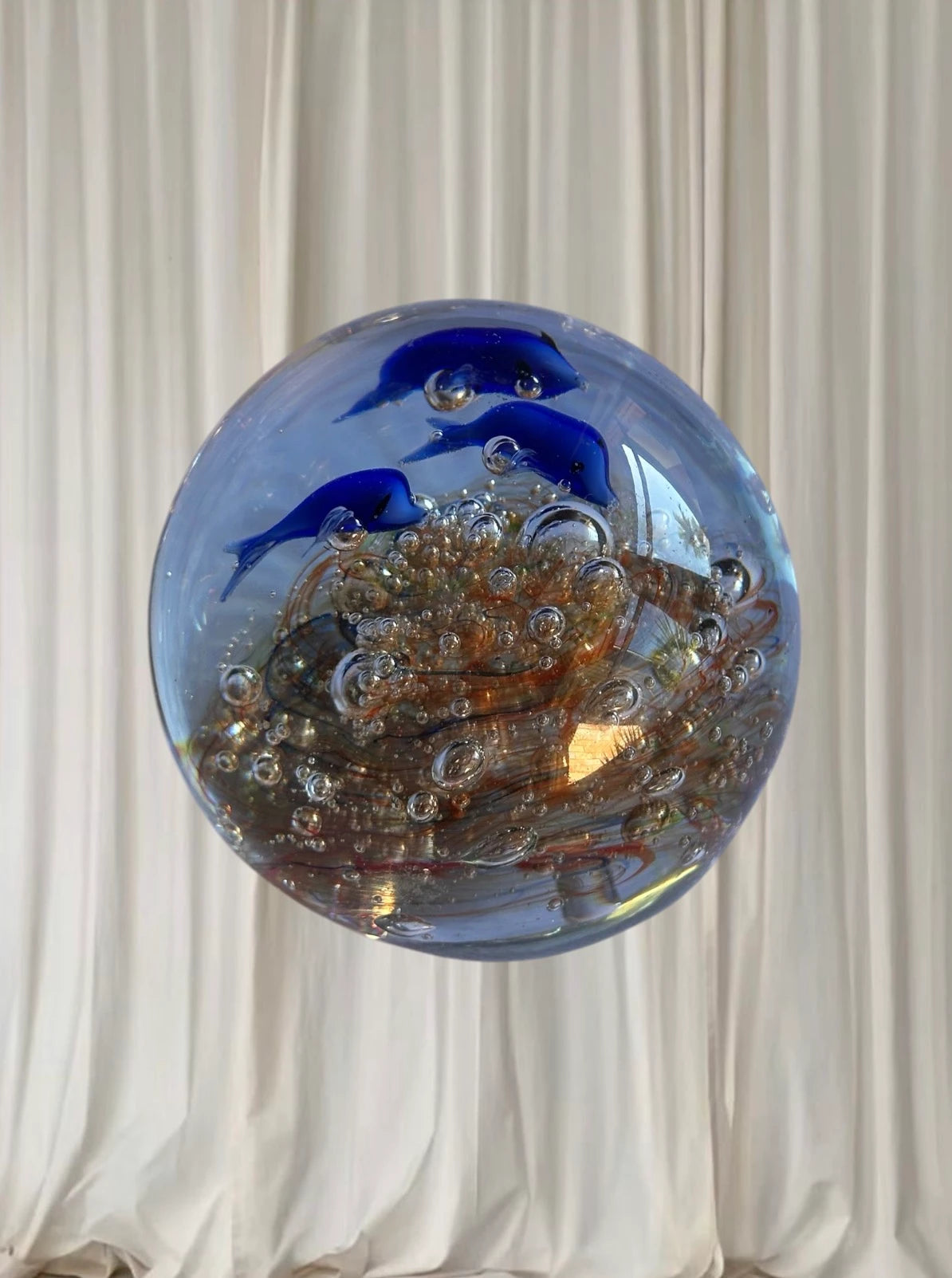 Vintage Art Glass Paperweight - Blue Dolphins with Controlled Bubbles - Image 3