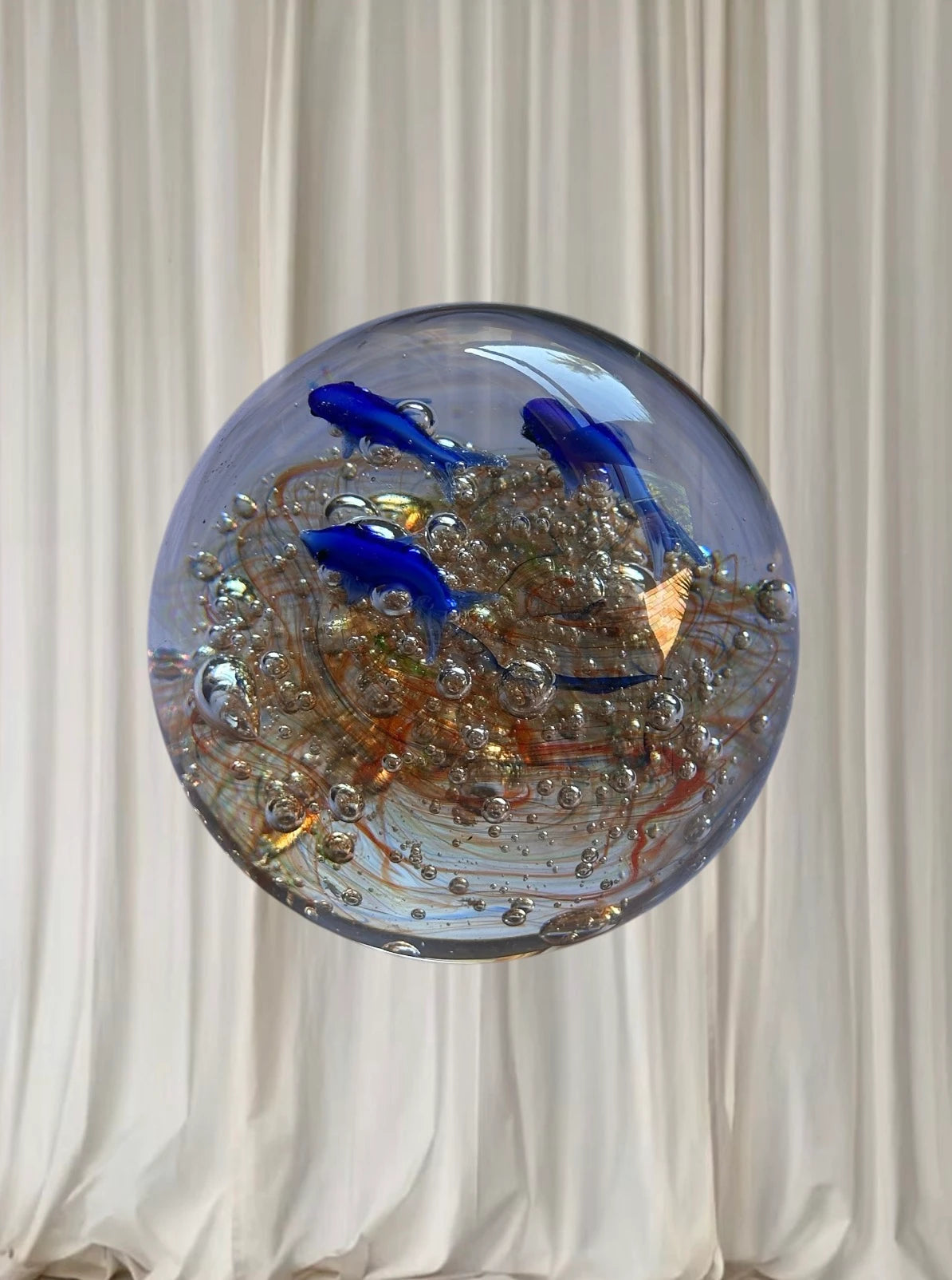 Vintage Art Glass Paperweight - Blue Dolphins with Controlled Bubbles - Image 2