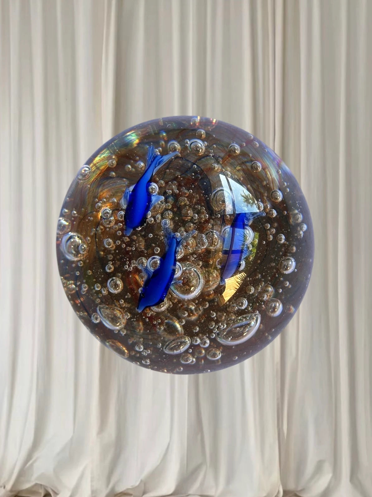 Vintage Art Glass Paperweight - Blue Dolphins with Controlled Bubbles - Image 4