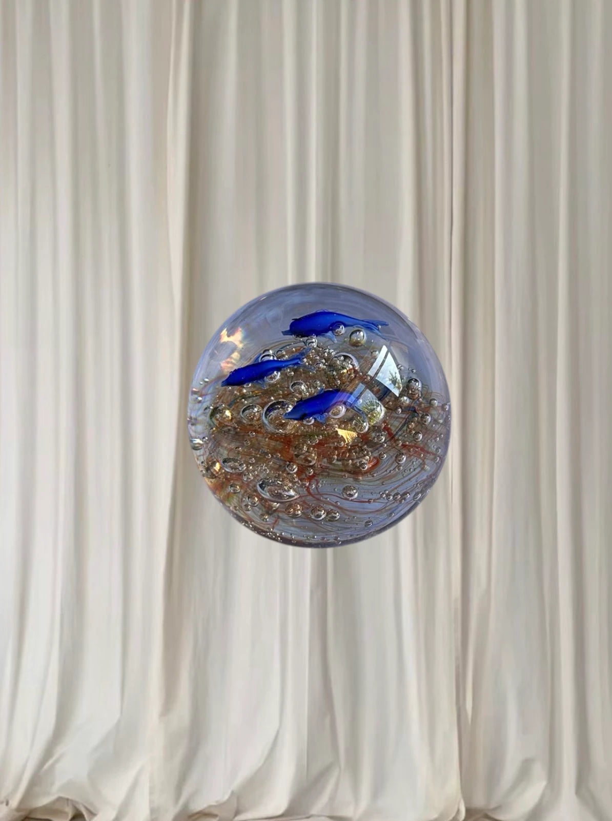 Vintage Art Glass Paperweight - Blue Dolphins with Controlled Bubbles - Image 5