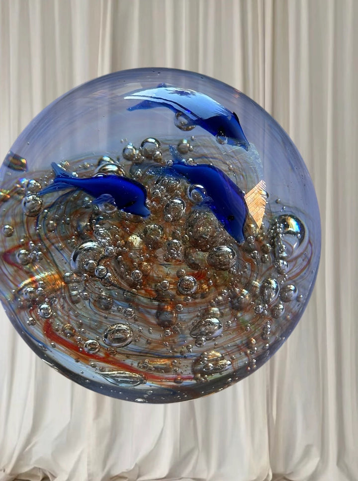 Vintage Art Glass Paperweight - Blue Dolphins with Controlled Bubbles - Image 1