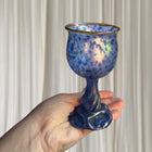 Vintage Art Glass Chalice - Iridescent Blue Speckled Twisted Stem - Image 1