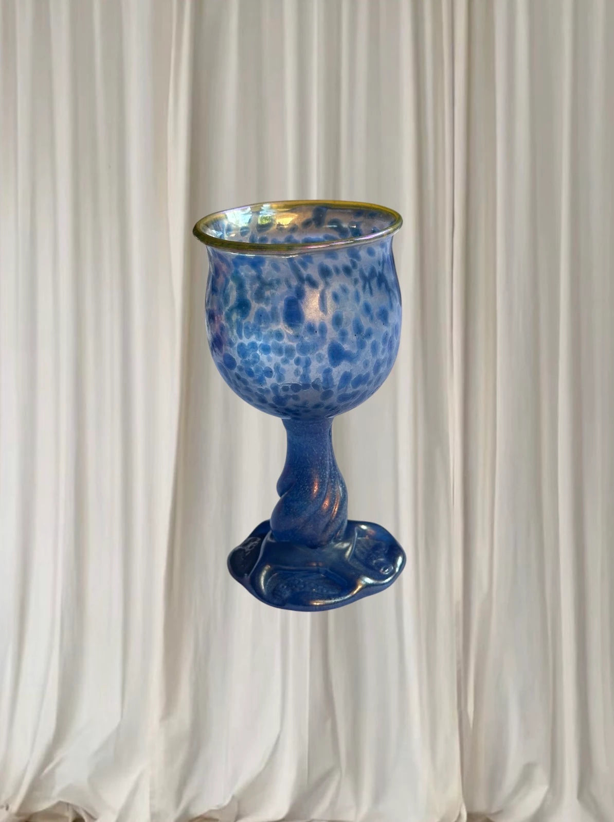 Vintage Art Glass Chalice - Iridescent Blue Speckled Twisted Stem - Image 2
