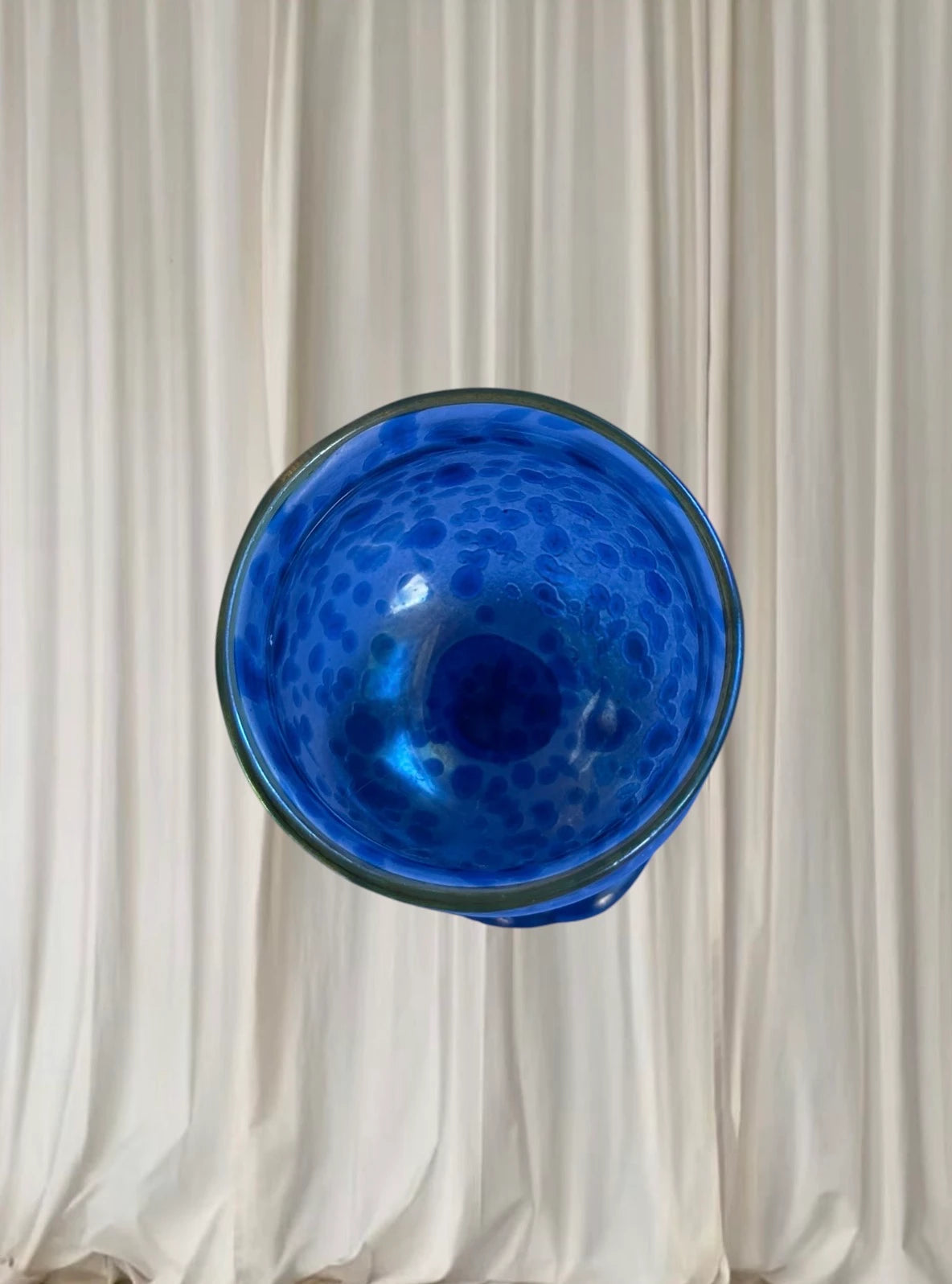 Vintage Art Glass Chalice - Iridescent Blue Speckled Twisted Stem - Image 4
