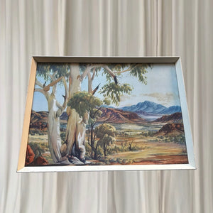 Vintage Australian Landscape Oil Painting - Gum Trees and Mountains - Image 1