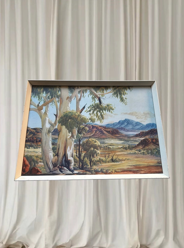 Vintage Australian Landscape Oil Painting - Gum Trees and Mountains - Image 1