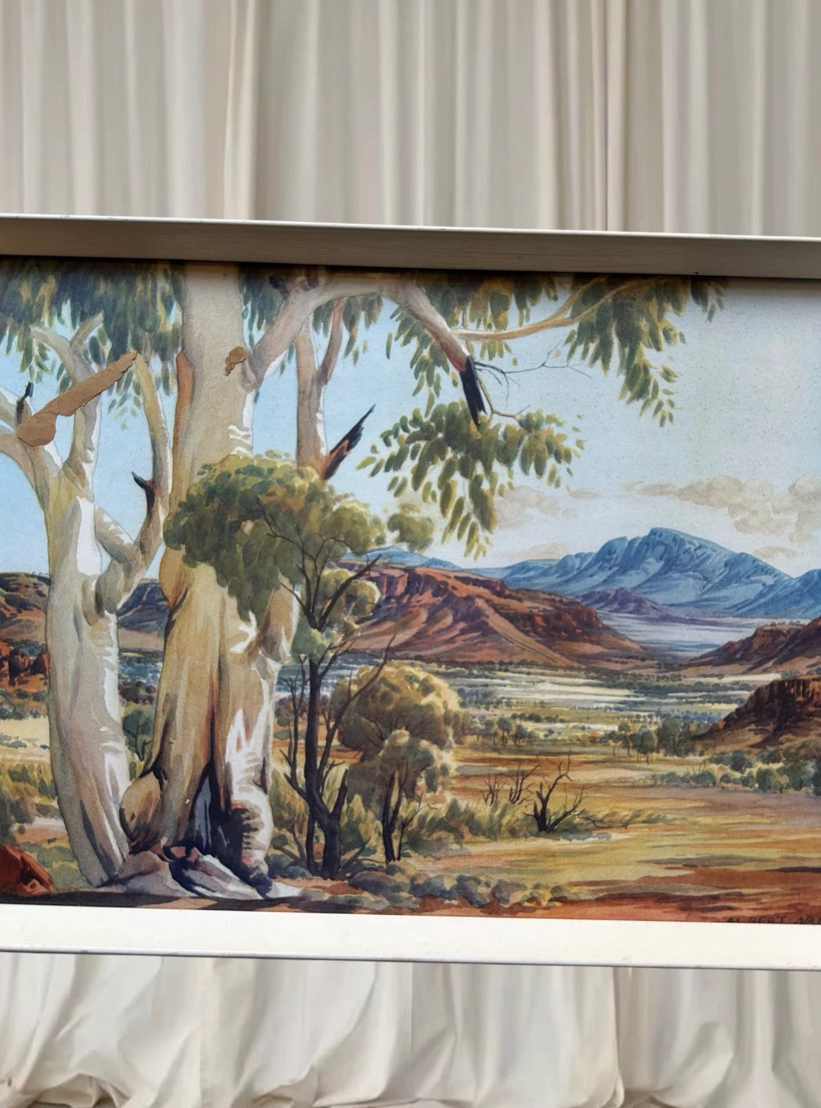 Vintage Australian Landscape Oil Painting - Gum Trees and Mountains - Image 3