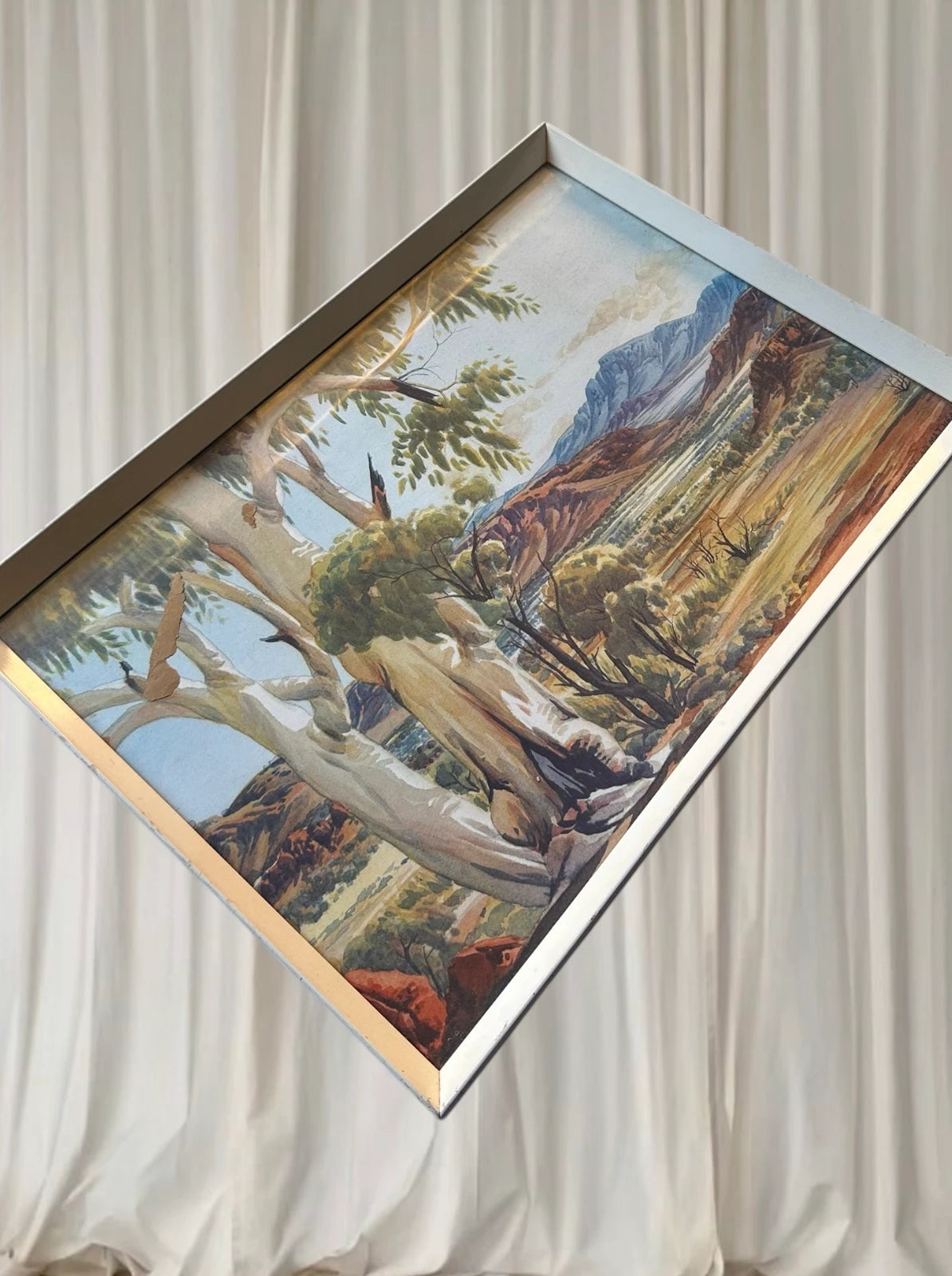 Vintage Australian Landscape Oil Painting - Gum Trees and Mountains - Image 2