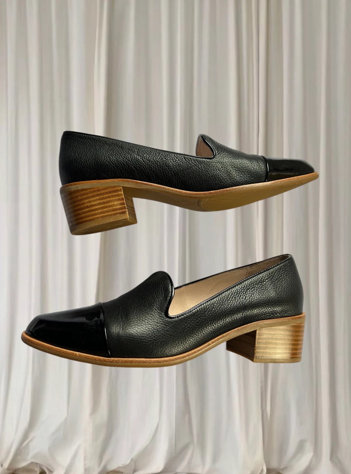 Jane Debster Expert Block Heel Loafers - Black Leather Patent 42B New - Image 4