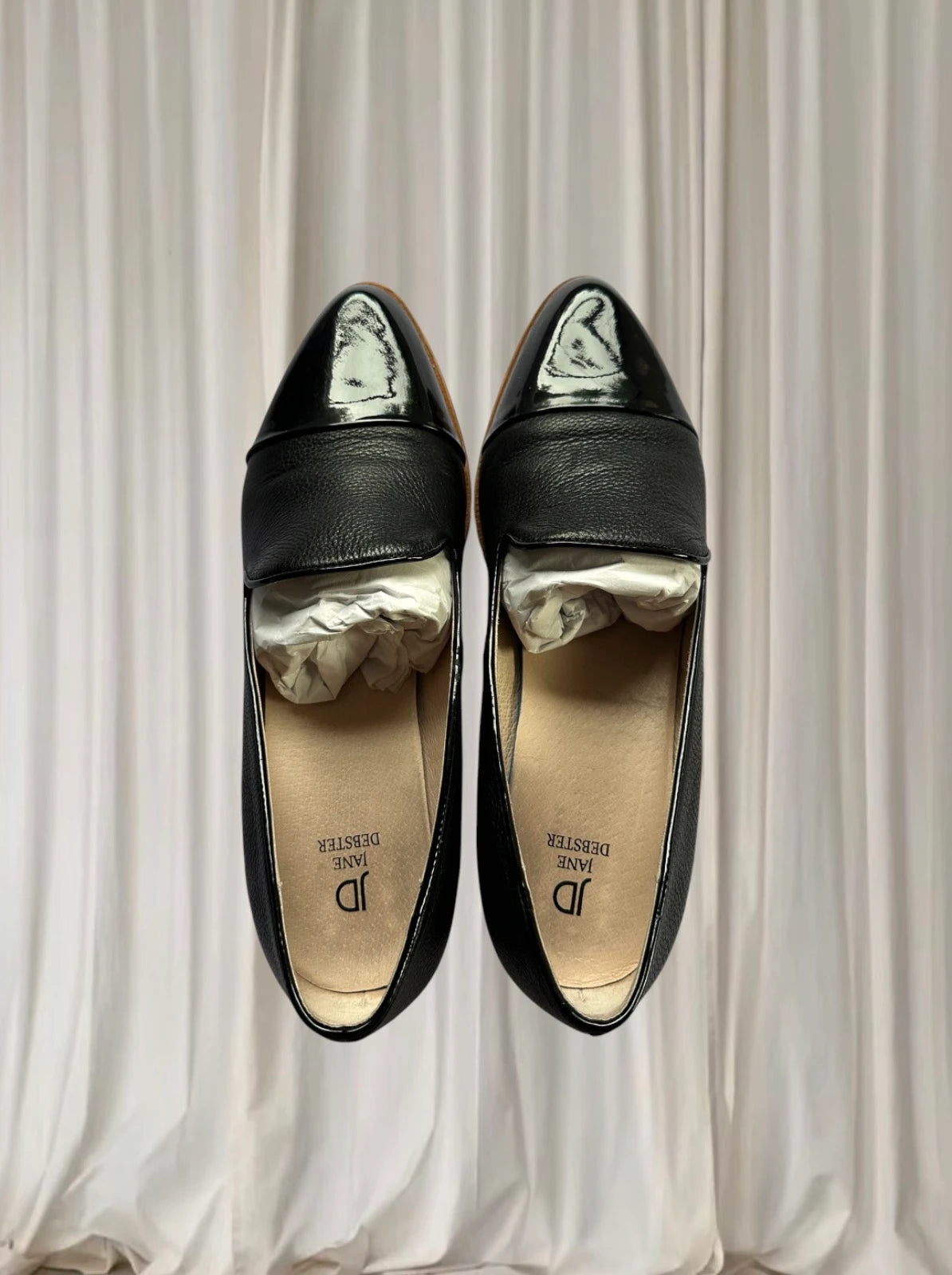 Jane Debster Expert Block Heel Loafers - Black Leather Patent 42B New - Image 1