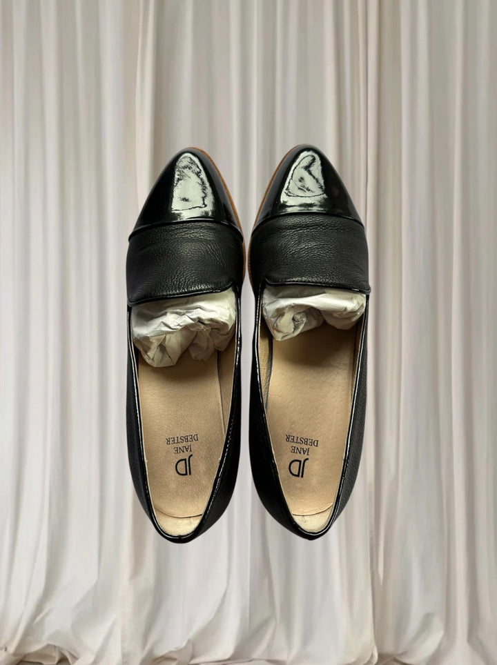 Jane Debster Expert Block Heel Loafers - Black Leather Patent 42B New - Image 1
