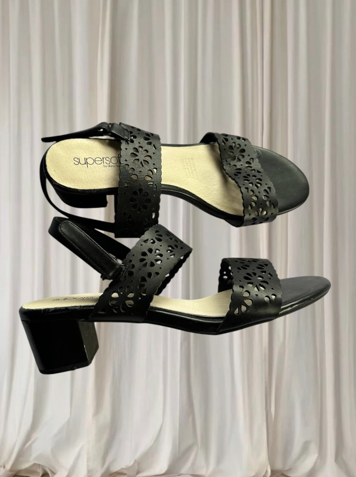 Supersoft by Diana Ferrari Block Heel Sandals -Black Leather AU 10 - Image 1
