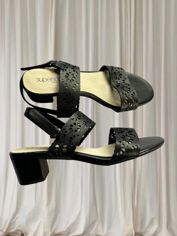 Supersoft by Diana Ferrari Block Heel Sandals -Black Leather AU 10 - Image 1