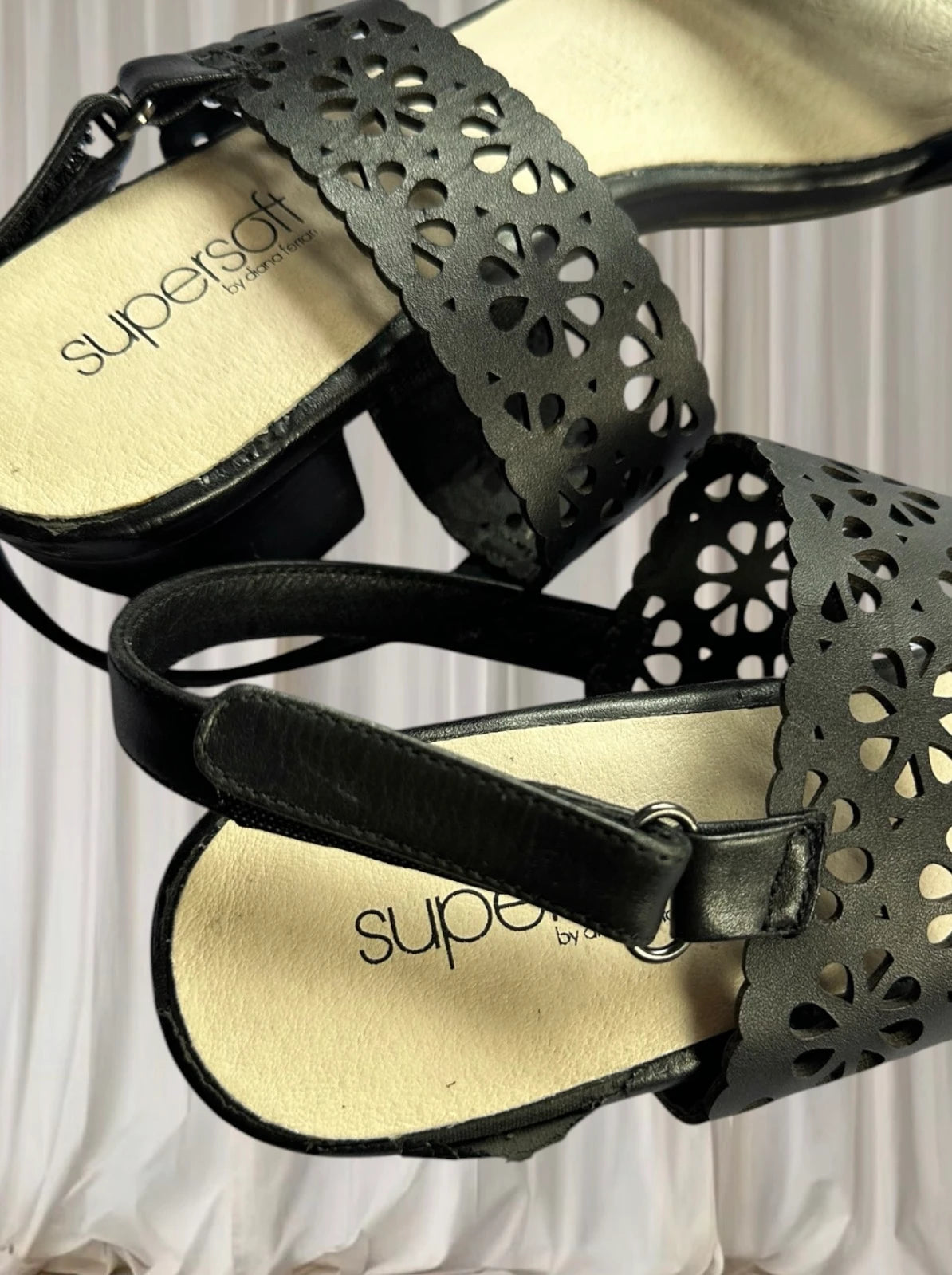 Supersoft by Diana Ferrari Block Heel Sandals -Black Leather AU 10 - Image 7