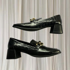 Jane Debster Croc-Embossed Loafers - Black Leather Gold Chain Detail 42 - Image 3