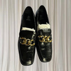Jane Debster Croc-Embossed Loafers - Black Leather Gold Chain Detail 42 - Image 4