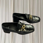 Jane Debster Croc-Embossed Loafers - Black Leather Gold Chain Detail 42 - Image 1
